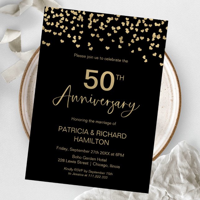 Invitación Aniversario del Oro y el Negro 50° Boda (Subido por el creador)
