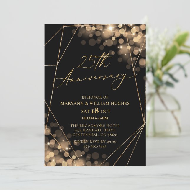Invitación Aniversario del Oro y Negro 25° Boda (Anverso de pie)
