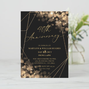 Invitación Aniversario del oro y negro 40 Boda