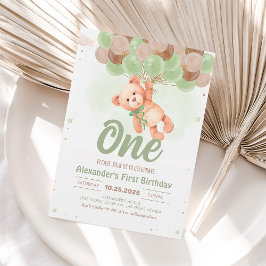 Invitación Aniversario del oso de Teddy con globos