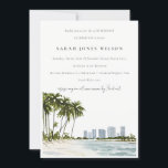 Invitación Aniversario del paisaje de la palma acuarela de Mi<br><div class="desc">Colección temática de Paisaje de Palm Watercolor de Miami Florida.- Es un elegante Ilustracion acuático de escritura de Miami Beach con paisajes de palmeras con horizonte urbano en segundo plano, perfecto para tu boda y fiestas de destino tropical. Es muy fácil de personalizar, con sus datos personales. Si necesita cualquier...</div>
