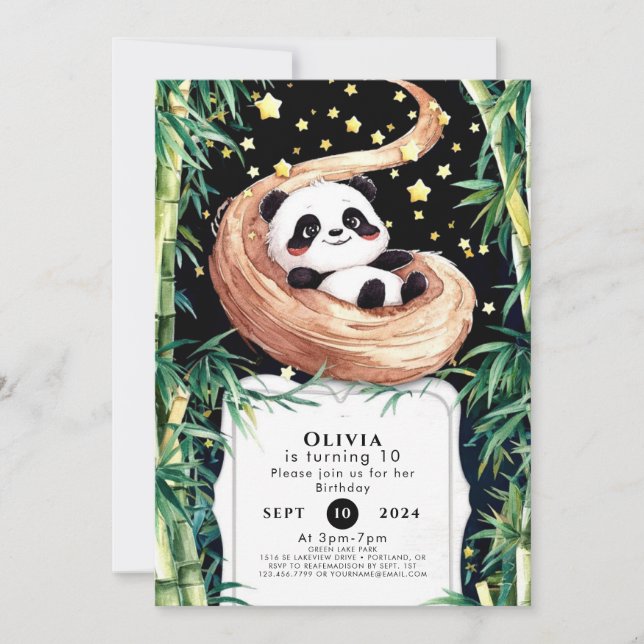 Invitación Aniversario del Panda de los niños mágicos y simpl (Anverso)