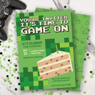 Invitación Aniversario del Pastel de Jugadores Pixelados Verd