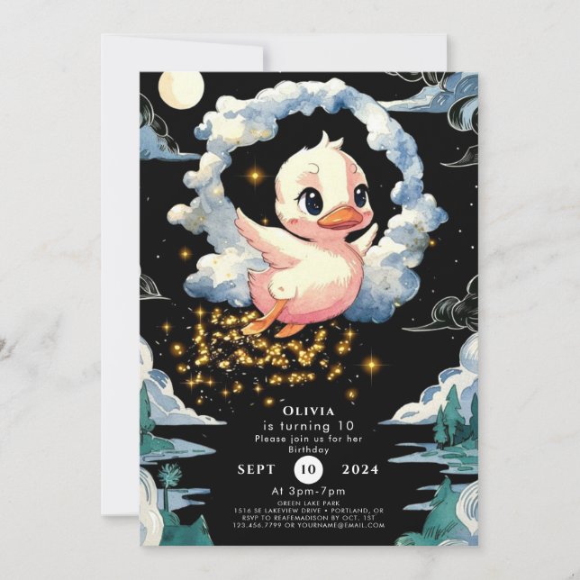 Invitación Aniversario del Pato Brillante Elegante (Anverso)