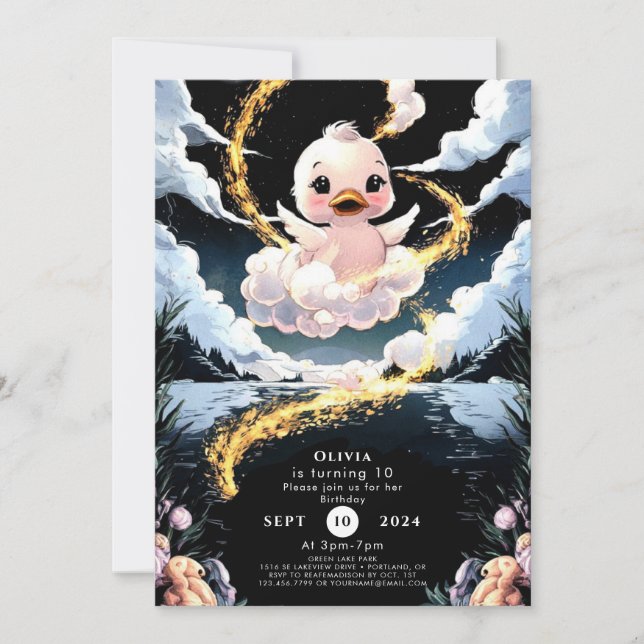 Invitación Aniversario del Pato Editable Cute (Anverso)