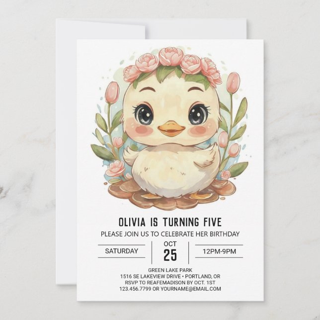 Invitación Aniversario del Pato Magnífico Pastel (Anverso)