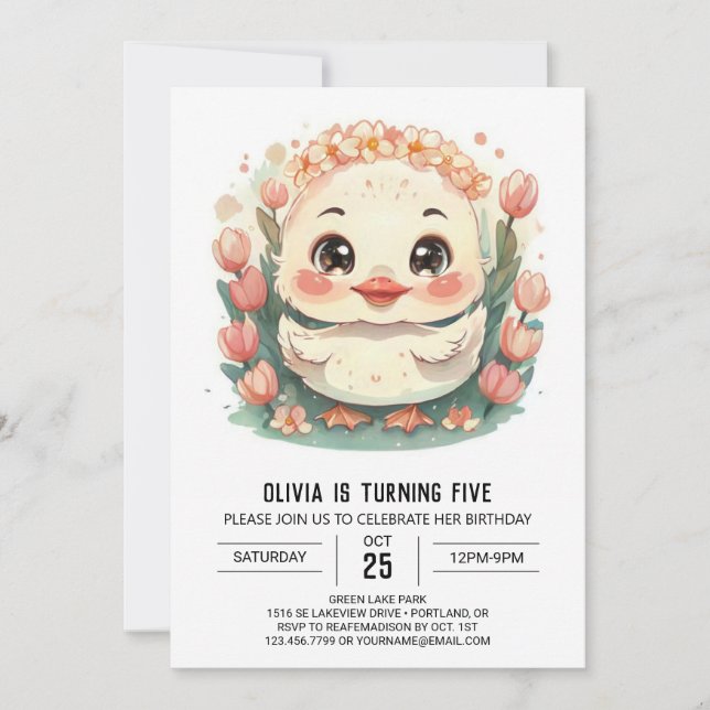 Invitación Aniversario del Pato Rosa Pastel (Anverso)