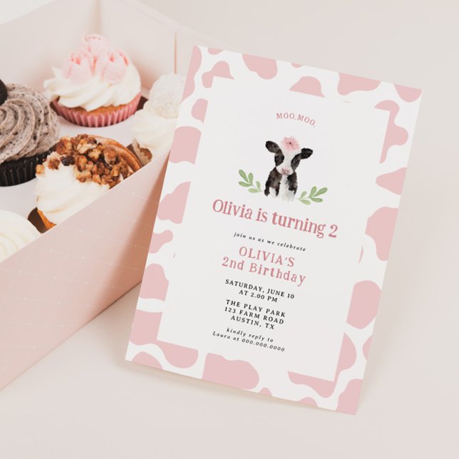 Invitación Aniversario del patrón de vaca rosada (Subido por el creador)
