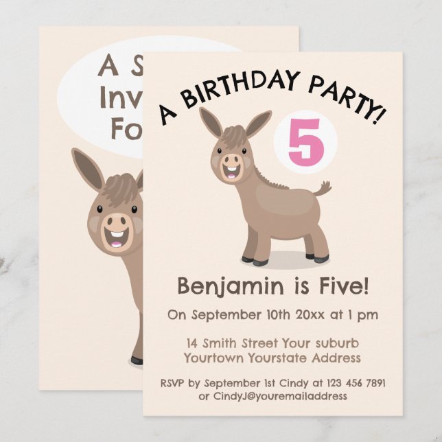 Invitación Aniversario del pequeño y feliz personalizado de b (Anverso / Reverso)