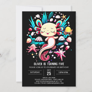 Invitación Aniversario del Personalizado de Axolotl imprimibl
