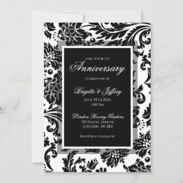 Invitación Aniversario del personalizado de damasco blanco y