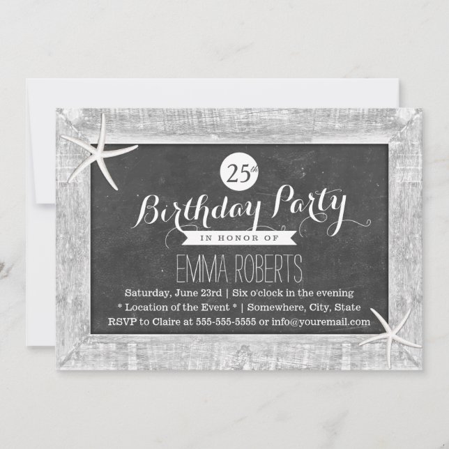 Invitación Aniversario del pez estelar enmarcado con madera d (Anverso)