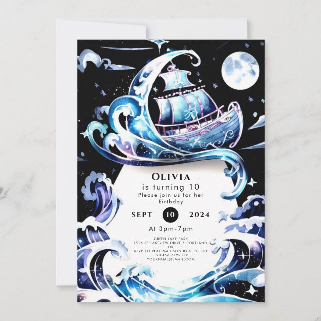 Invitación Aniversario del pirata de la diversión del mar enc (Anverso)