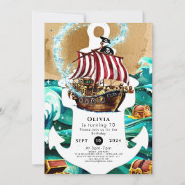 Invitación Aniversario del pirata de las olas simplemente enc