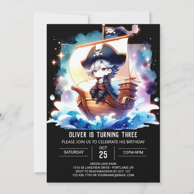 Invitación Aniversario del Pirata de Niños Mágicos (Anverso)