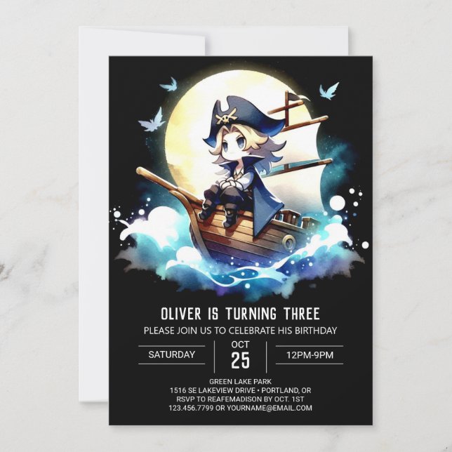 Invitación Aniversario del pirata elegante (Anverso)