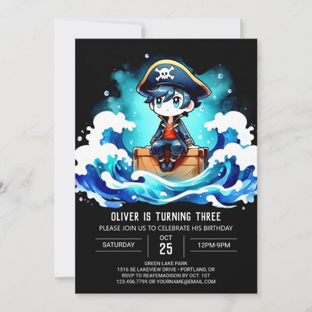 Invitación Aniversario del Pirata Sencillo Elegante (Anverso)