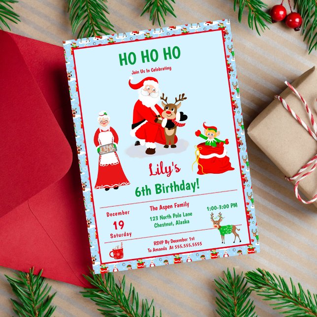 Invitación Aniversario del Polo Norte de Santa (Santa's North Pole Birthday: Rudolph, gingerbread, and Elf surprise for kids!)