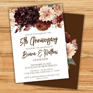 Invitación Aniversario del quinto Boda de la floración beige