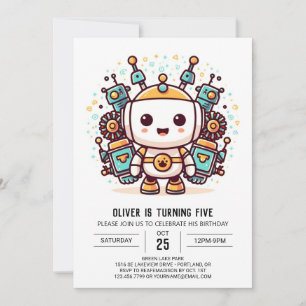 Invitación Aniversario del Robot Metálico Chico Encantado