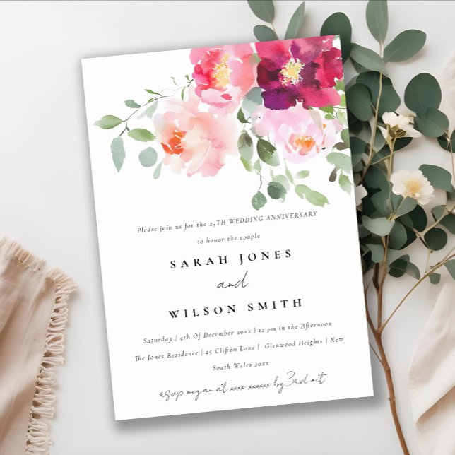 Invitación Aniversario del Rosa de Boda Rosado Rubor Burgundy (Subido por el creador)