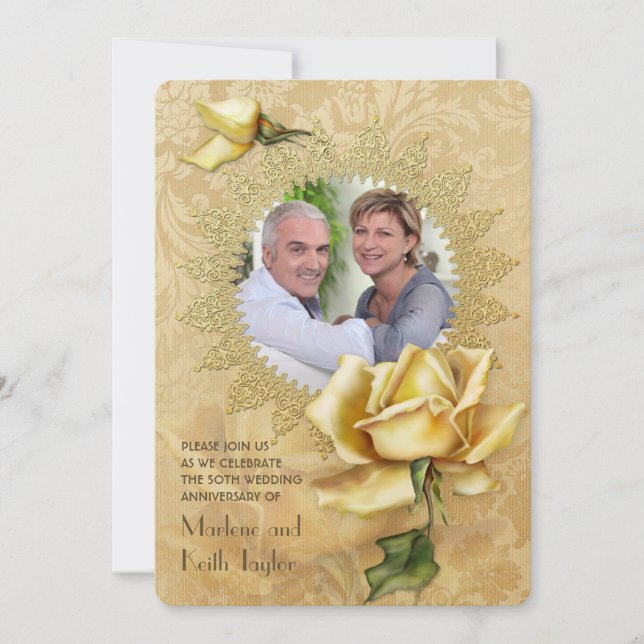 Invitación Aniversario del Rosa de Oro Damasco 50° Boda (Anverso)