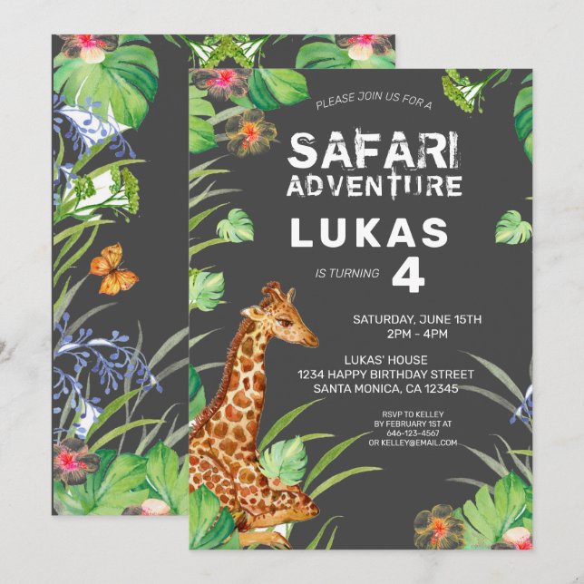 Invitación Aniversario del Safari de la Selva Tropical Cute (Anverso / Reverso)