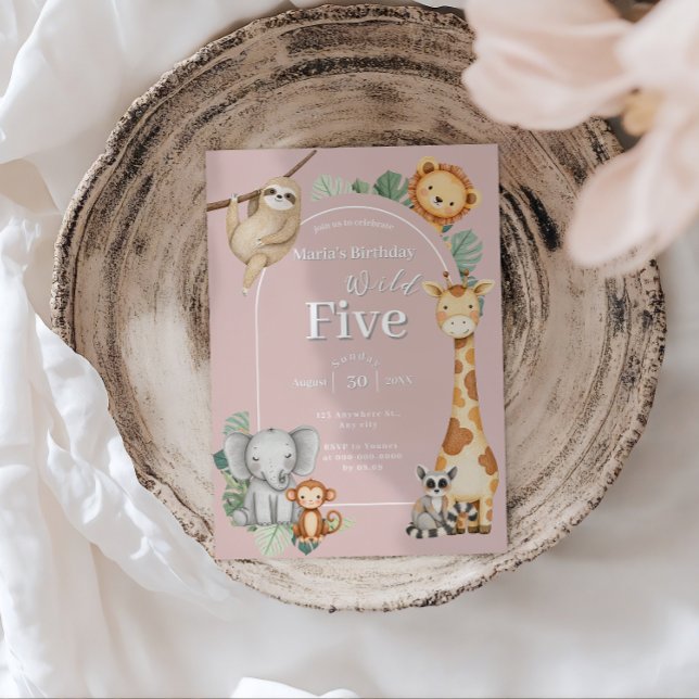 Invitación Aniversario del Safari de la Selva Tropical Rosa (Subido por el creador)
