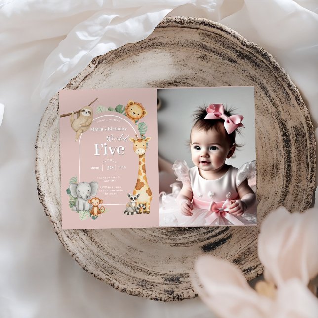 Invitación Aniversario del Safari de la Selva Tropical Rosa (Subido por el creador)