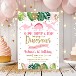 Invitación Aniversario del Safari de los Dinosaurios Rosa y O