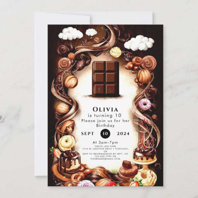 Invitación Aniversario del suntuoso chocolate negro (Anverso)