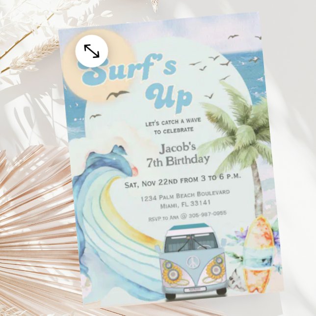 Invitación Aniversario del surf de Surf Up Beach Retro Blue S (Subido por el creador)