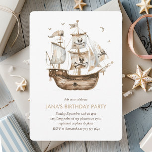 Invitación Aniversario del tema nautical del barco pirata Bro