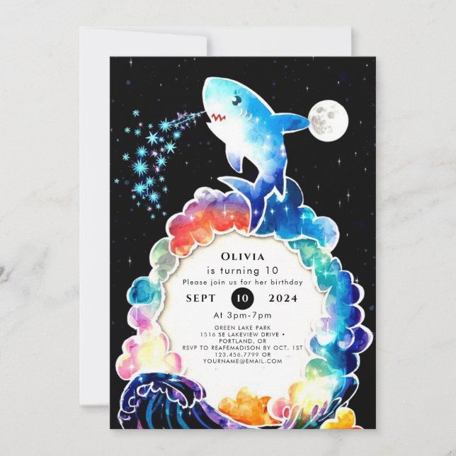 Invitación Aniversario del Tiburón Infantil con Encanto Azul (Anverso)