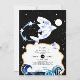 Invitación Aniversario del tiburón mágico simple pastoral