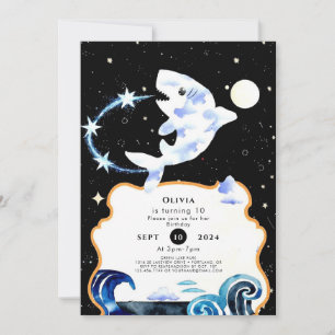 Invitación Aniversario del tiburón mágico simple pastoral