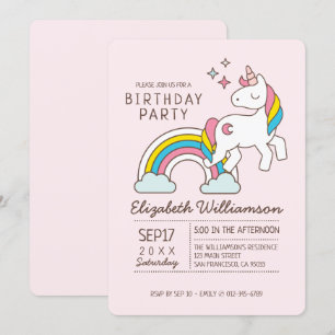 Invitación Aniversario Del Unicornio Del Arcoiris Y De Las Es