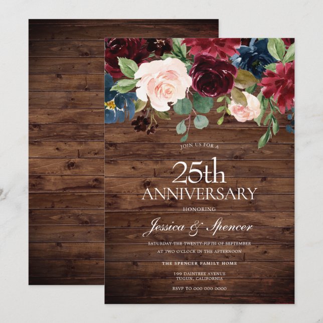 Invitación Aniversario del Vino Rojo Rústico de Borgoña 25° B (Anverso / Reverso)