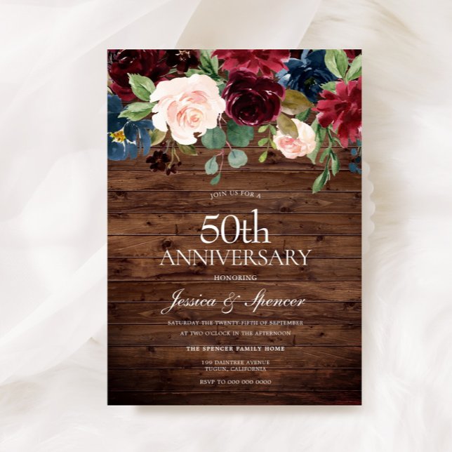 Invitación Aniversario del Vino Rojo Rústico de Borgoña 50° B (Subido por el creador)