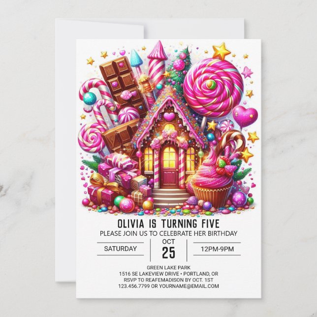 Invitación Aniversario digital de Candyland encantado (Anverso)