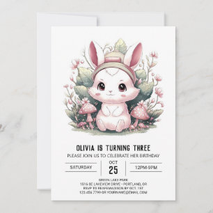 Invitación Aniversario digital de conejito místico lindo