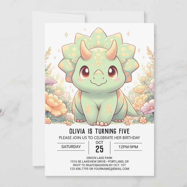 Invitación Aniversario digital de dinosaurios divertidos mode (Anverso)