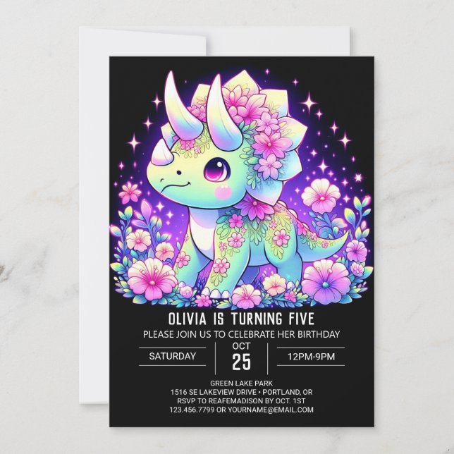 Invitación Aniversario digital de dinosaurios editables encan (Anverso)