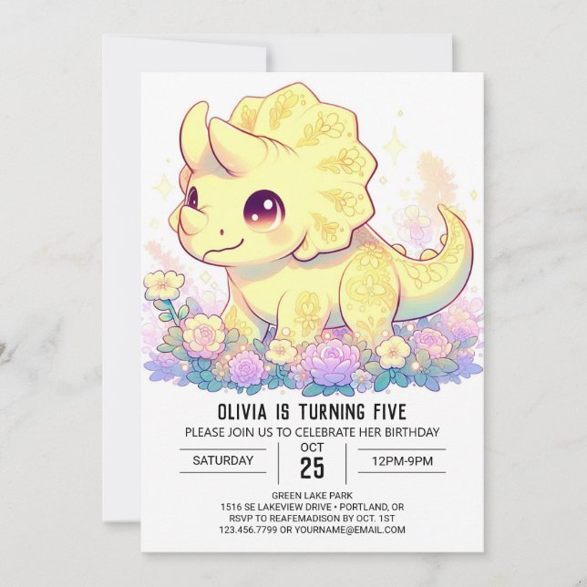 Invitación Aniversario digital de Dinosaurios Personalizados  (Anverso)