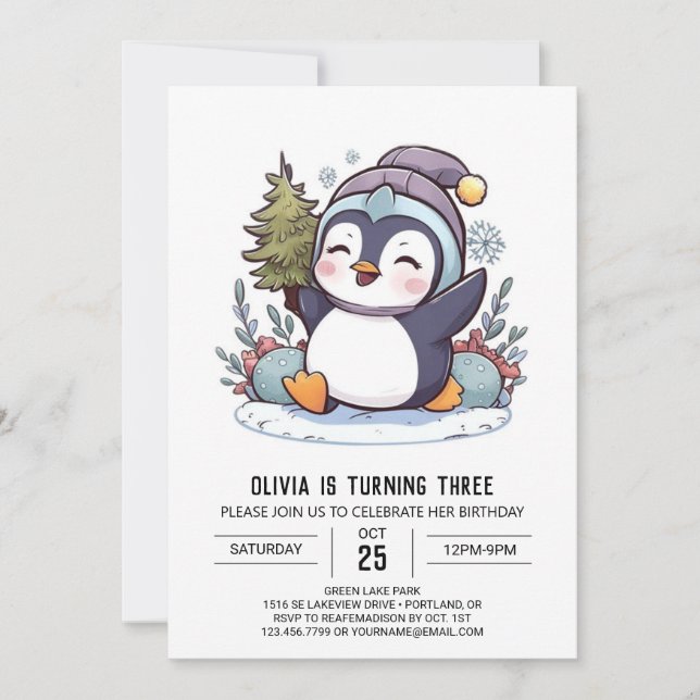 Invitación Aniversario digital de penguin de invierno encanta (Anverso)