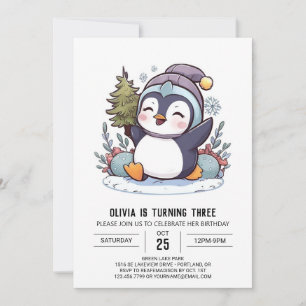 Invitación Aniversario digital de penguin de invierno encanta