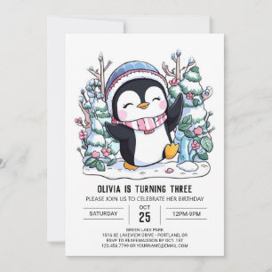 Invitación Aniversario digital de Snowflake Cute Penguin
