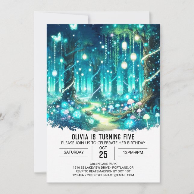 Invitación Aniversario digital de Woodland encantado (Anverso)