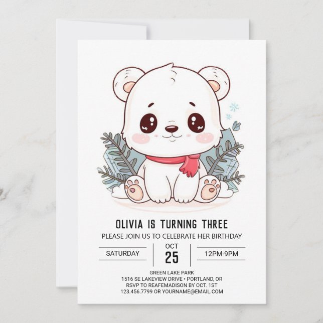 Invitación Aniversario digital del oso polar poco encantado (Anverso)