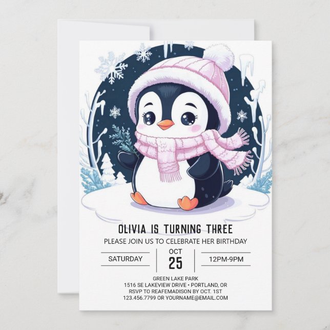 Invitación Aniversario digital del Pingüino de la Bonito Mági (Anverso)